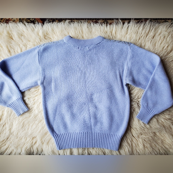 Vintage 80s Pastel Purple 3D Kawaii Metallic Glitter Embroidered Sweater Small - Picture 10 of 13